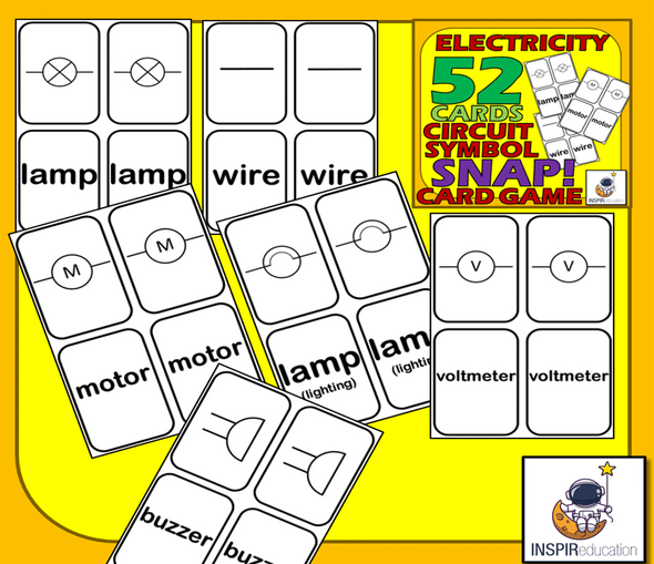 Electrical Circuits - Component Images and Name Match: SNAP! Card Game (52 Cards)