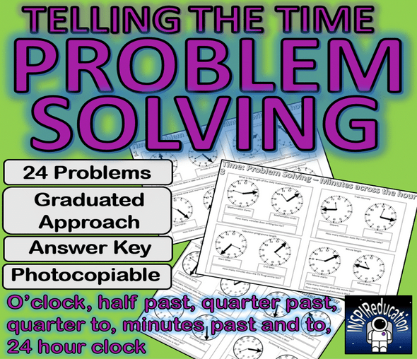 MATH TIME: 24 Hour Problem Solving (Duration) Answer Key, Clock faces, 24 hour