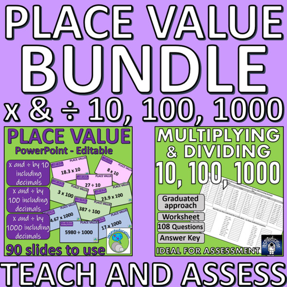 MATH Place Value BUNDLE - Multiply and Divide by 10, 100 and 1000 PPT and worksheets