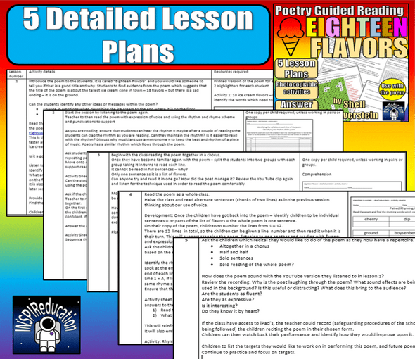 GUIDED READING POETRY: Shell Silverstein - Eighteen Flavors (Lesson Plans, Worksheets and Answer Key)