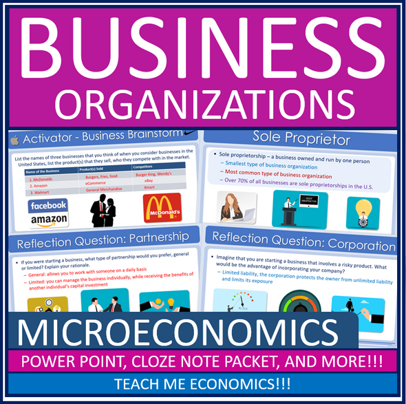 Business Organizations Power Point and Cloze Notes Packet + Google Classroom