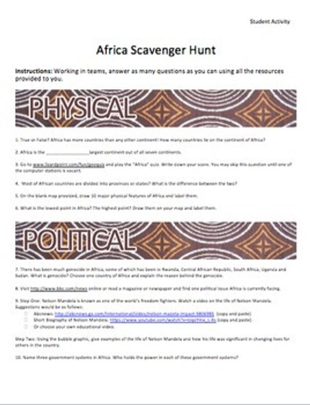 Geography, Africa Scavenger Hunt