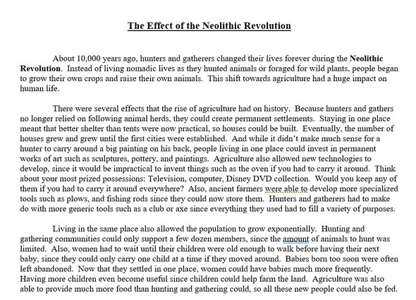 Neolithic Revolution: Hunter-Gatherer or Farmer? Activity