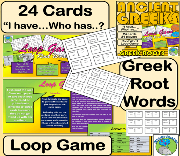 Greek Root Words: Card Game - "I have...Who has..? 24 Different Roots and their meanings