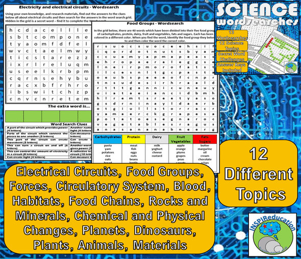 Science Wordsearches: 13 Wordsearches, 12 Topics, Answer Key, Print and Go