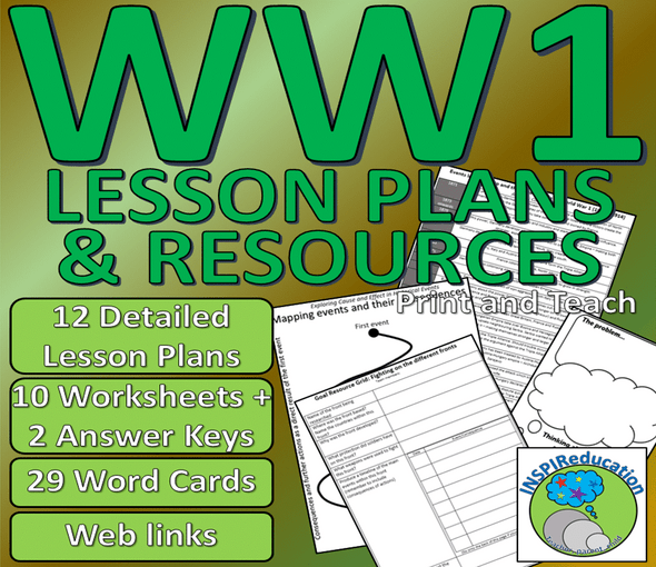 World War 1: Lesson Plans, 10 Copiable Resources and Vocabulary Cards