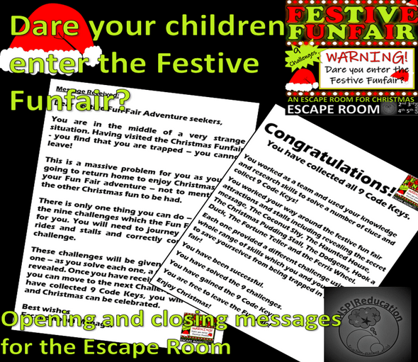 Christmas ESCAPE ROOM: Festive Funfair - 9 Challenges, Student Workbook, Resources, Answer Key