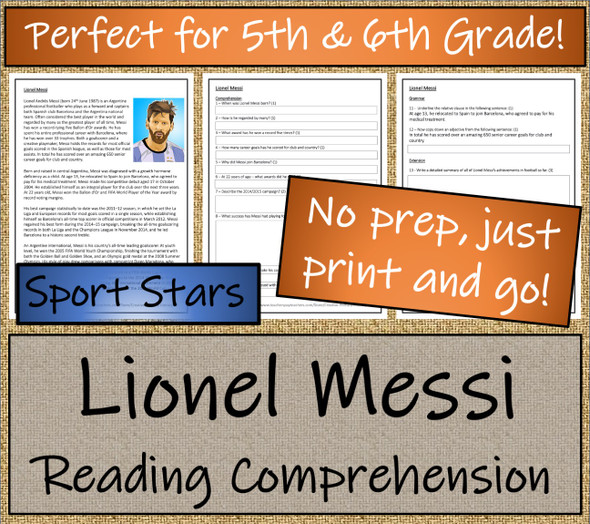 Lionel Messi Close Reading Activity | 5th Grade & 6th Grade