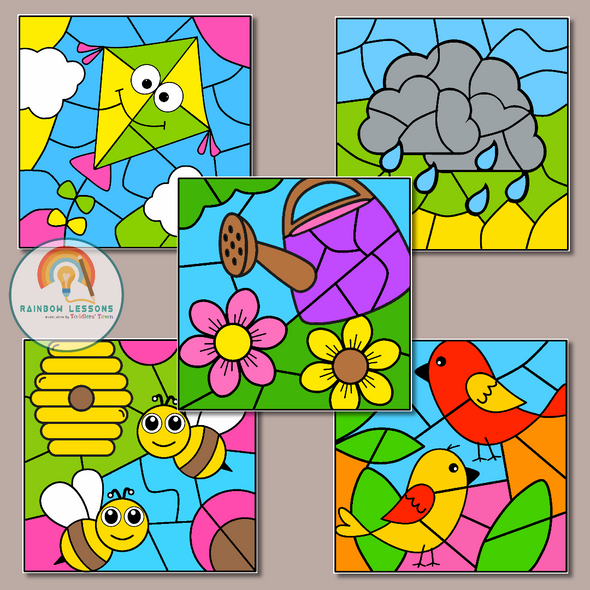 Spring Color By Number Clip art | Spring Color By Code Clipart | Spring Cliparts