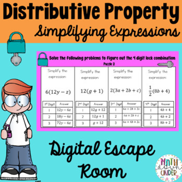 Using the Distributive Property to Simplify Expressions Digital Escape Room