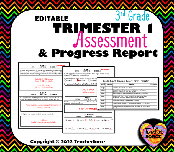  Third Grade Standards based math assessment Bridges trimester 3