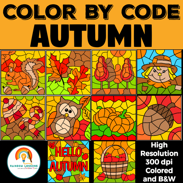 Autumn Color By Number Clipart | Color by Code Fall Clip Art | Fall Coloring | Autumn Clipart 