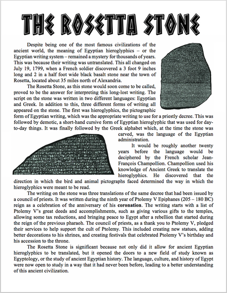 The Rosetta Stone Reading Worksheet