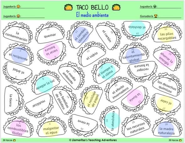 Taco Bello Game: Spanish Vocabulary - The Environment