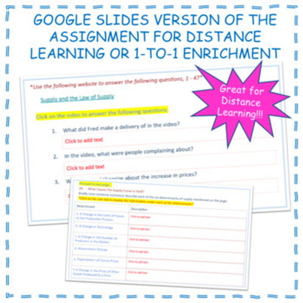 Supply, Law of Supply Webquest Printable Worksheet or Google Slides Economics