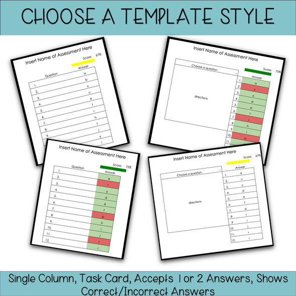 12 Question Self-Grading Assessment Templates