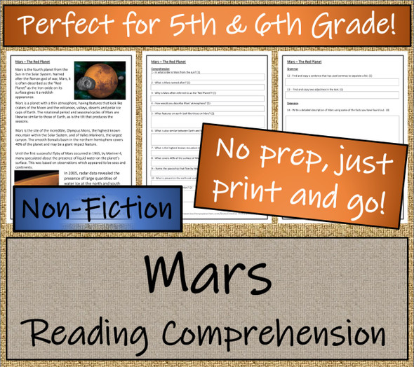 Mars The Red Planet Close Reading Activity | 5th Grade & 6th Grade