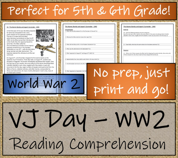 Atomic Bombs & VJ Day Close Reading Activity | 5th Grade & 6th Grade
