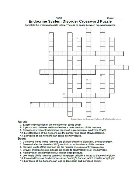 Endocrine System Disorder Crossword Puzzle