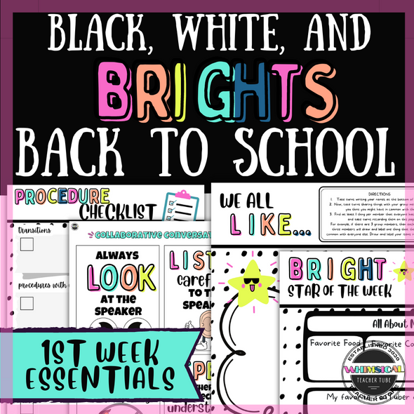 Black and White with Brights Back to School First Week Essentials