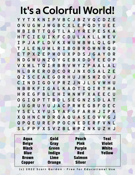 Word Search - It's a Colorful World!