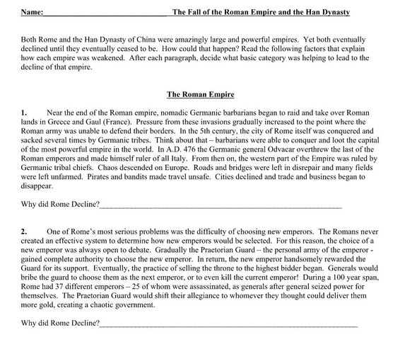 Fall of Roman Empire and Han Dynasty Comparison Lesson