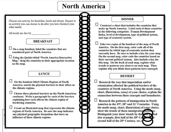 World Geography Continent Learning Menus