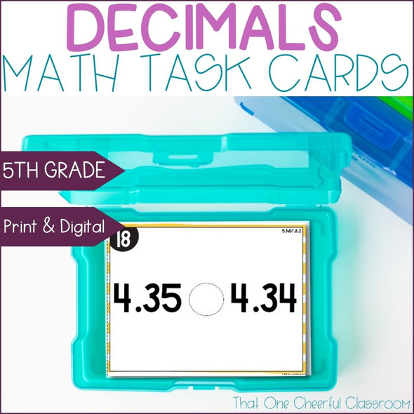 5th Grade Writing, Comparing and Rounding Decimals Place Value Math Task Cards