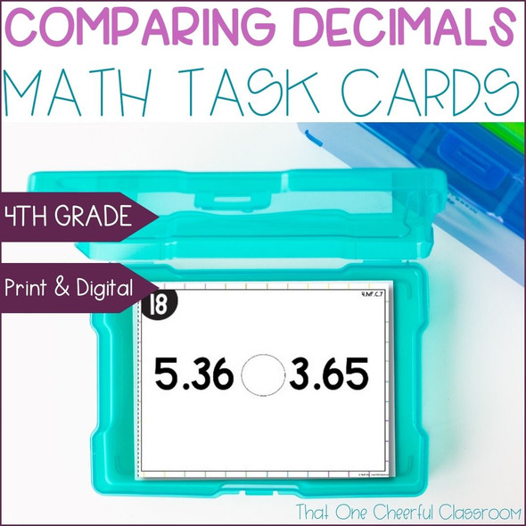 4th Grade Comparing Decimals to the Hundredths Math Task Cards Print & Digital