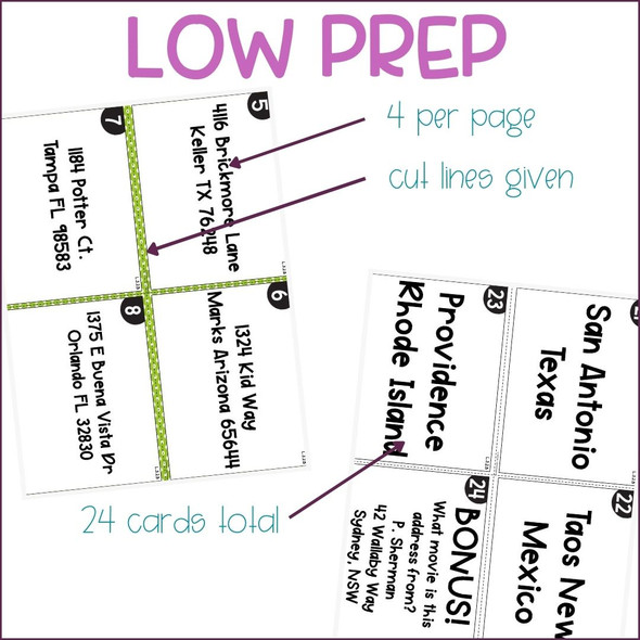 3rd Grade Punctuation in Addresses Grammar Task Cards