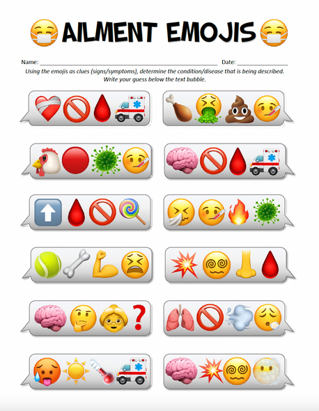 AILMENT EMOJI- fun activity! FREE DOWNLOAD!