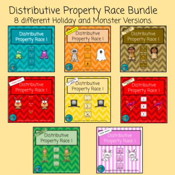 Distributive Property Race Bundle 8 different Versions