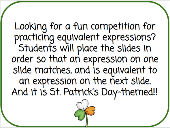 St. Patrick's Day Equivalent Expressions Race - Digital and Printable