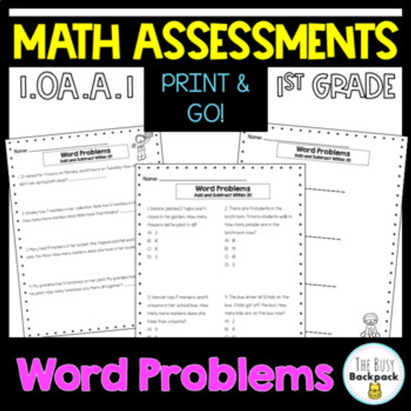 1st Grade 1.OA.1 Math Word Problems Assessment 1.OA.A.1