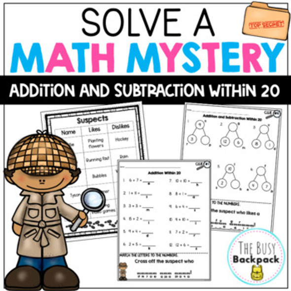 2.OA.2 2nd Grade Math Mystery Addition and Subtraction Within 20 2.OA.B.2