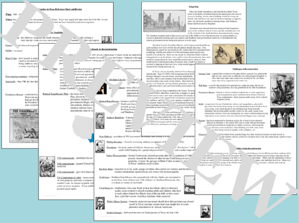 Reconstruction in Texas Reference Sheet and Review