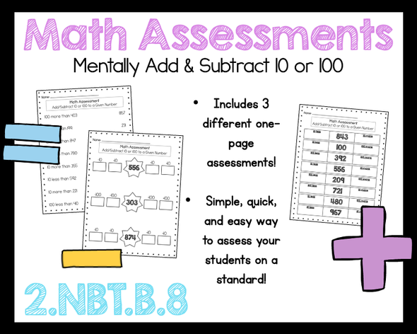 2nd Grade Math Mentally Add and Subtract 10 or 100 Assessment 2.NBT.B.8