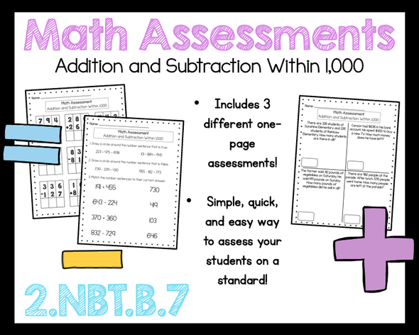 2nd Grade Math Addition and Subtraction Within 1000 Assessment 2.NBT.B.7