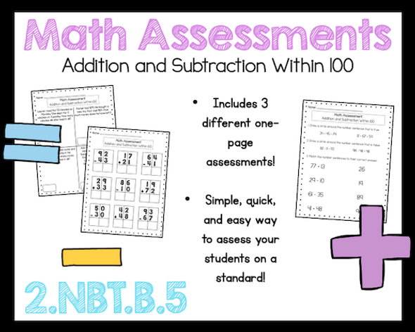 2nd Grade Math Addition and Subtraction Within 100 Assessment 2.NBT.B.5