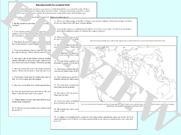 Geography Around the World Christmas Map Activity