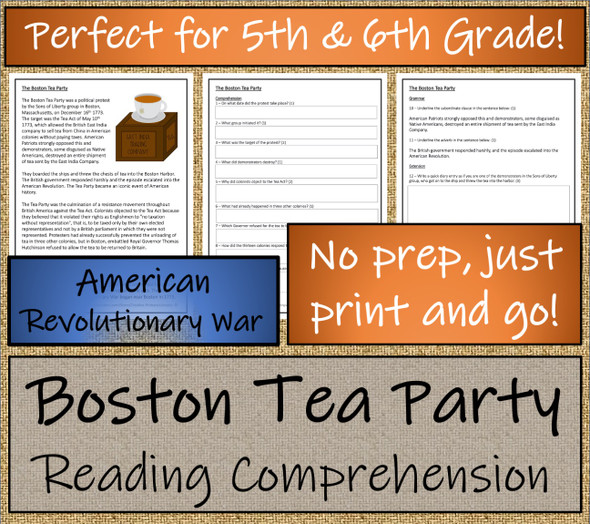 Boston Tea Party Close Reading Activity | 5th Grade & 6th Grade