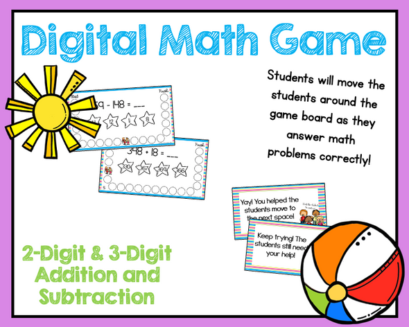 End of Year Math 2-Digit and 3-Digit Addition & Subtraction Digital Game