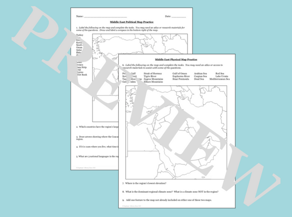 Middle East Geography Map Activity