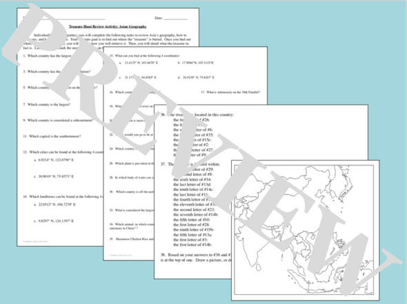 Asian Geography Map and Research Skills Activity