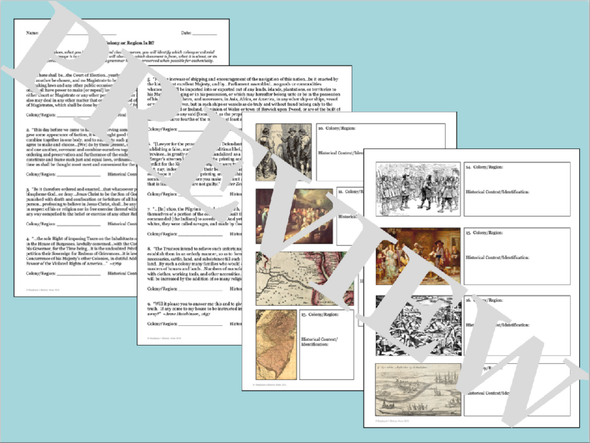 13 Colonies Colonial Regions Primary Source and Image Identifications Activity