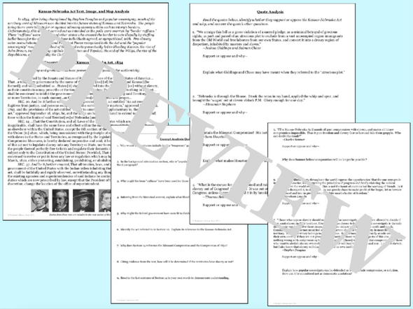 The Kansas-Nebraska Act Primary Source Analysis and Map Packet