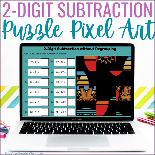 2 Digit Subtraction without Regrouping Scramble Puzzle Pixel Art
