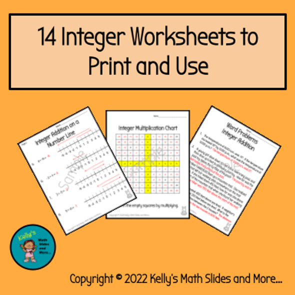 14 Integer Worksheets - Printable