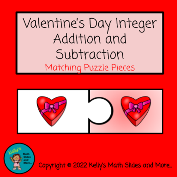 Valentine's Day Integer Addition and Subtraction Puzzle Pieces