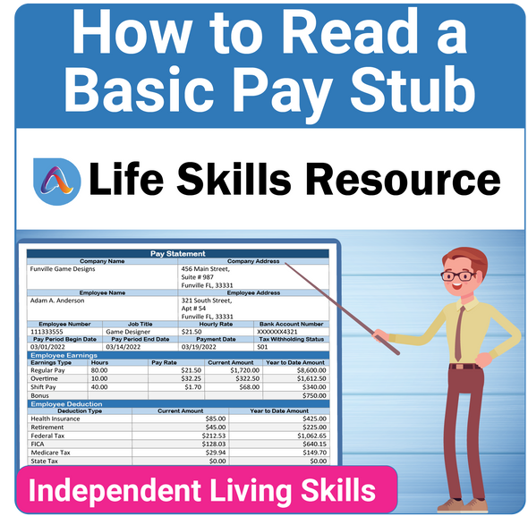 Practical Employment Skills Activity for Teens - How to Read a Basic Pay Stub
